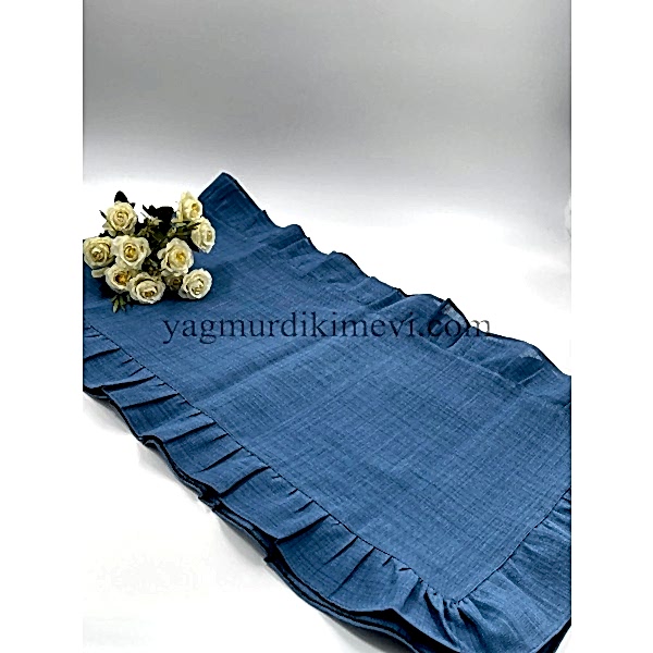 Naturel fırfırlı keten kumaş masa örtüsü zarif tasarımı ile