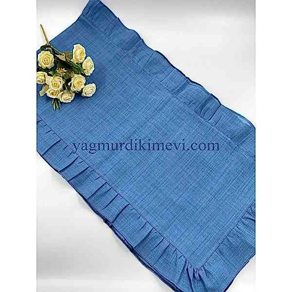 Naturel fırfırlı keten kumaş masa örtüsü zarif tasarımı ile