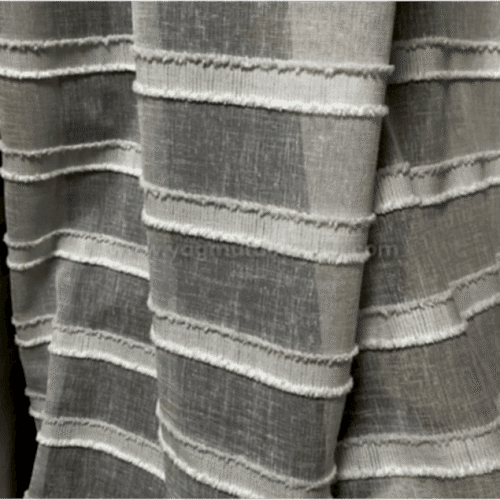 Düz Çizgi Desenli Püsküllü Lüks Keten Tül Perde