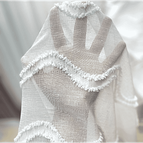 Dalga Desenli Püsküllü Lüks Keten Tül Perde