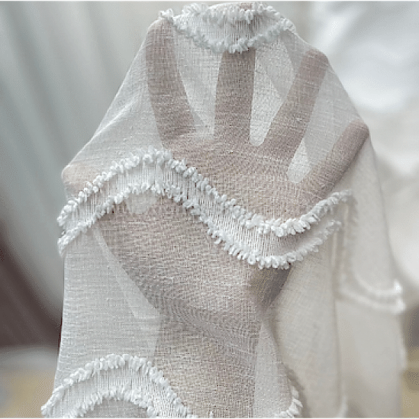  Dalga desenli püsküllü keten tül perde – lüks ağır gramajlı modern klasik model