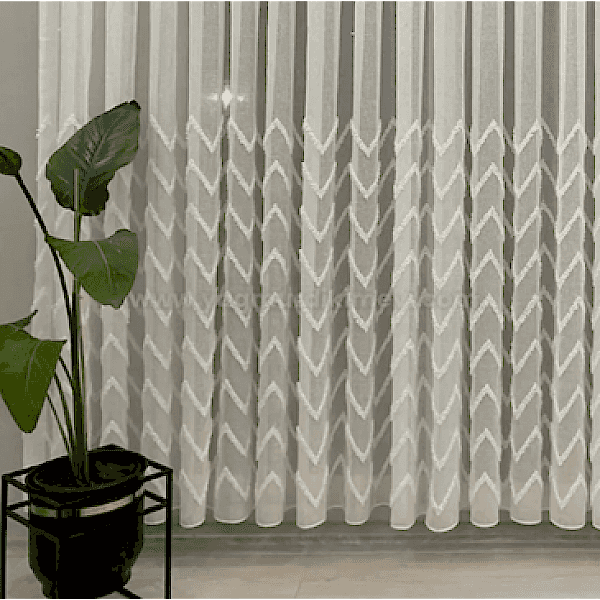  Zigzag desenli püsküllü lüks keten tül perde – ağır gramajlı, dokulu ve modern perde modeli