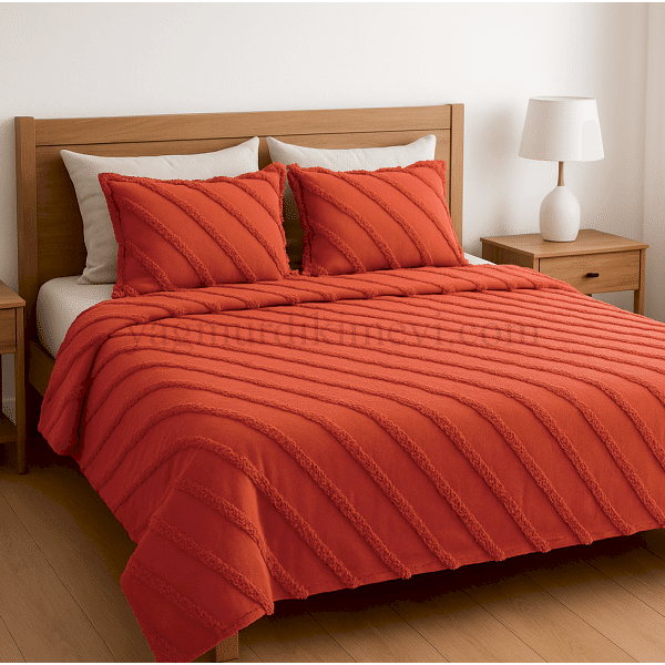 püsküllü yatak örtüsü seti – 3 parçalı %100 pamuk