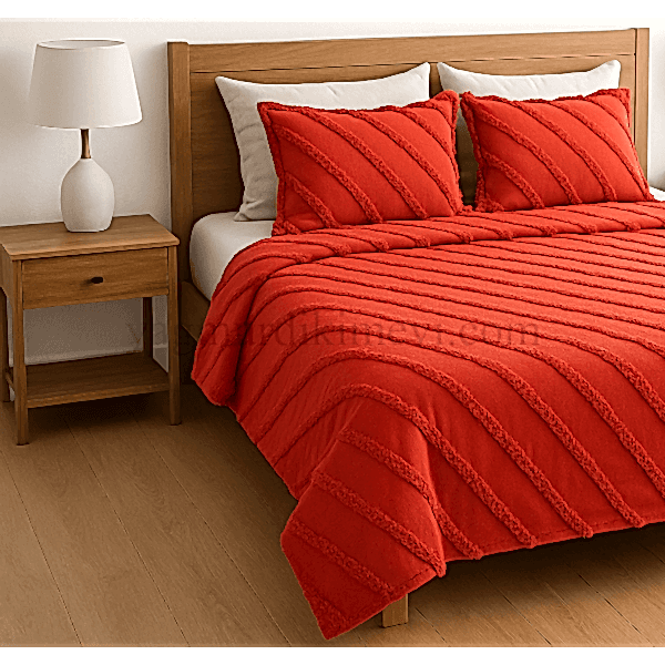 püsküllü yatak örtüsü seti – 3 parçalı %100 pamuk