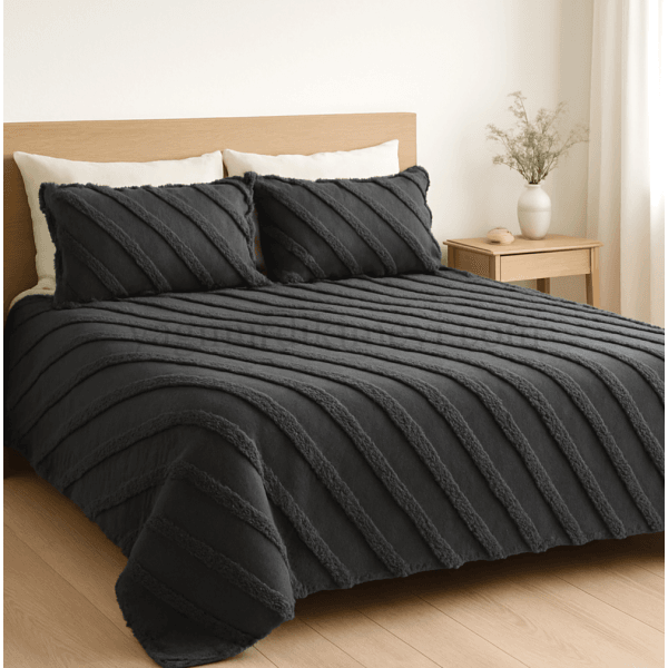 püsküllü yatak örtüsü seti – 3 parçalı %100 pamuk