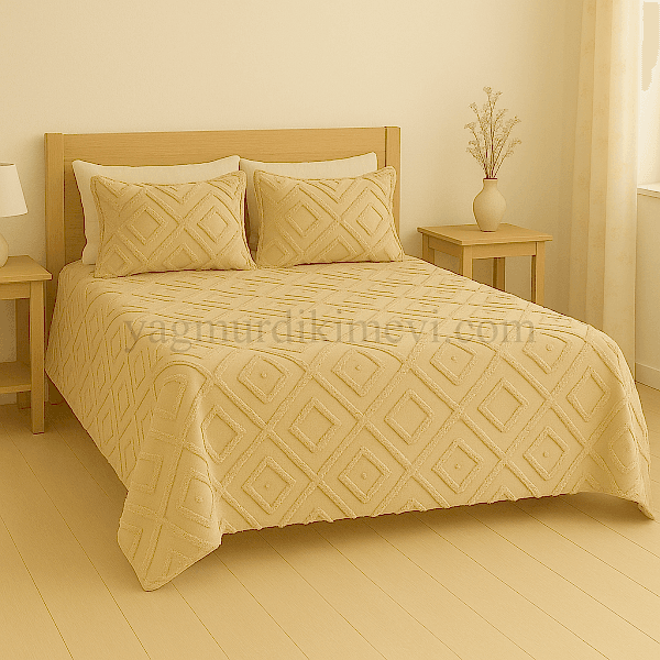 püsküllü yatak örtüsü seti – 3 parçalı %100 pamuk