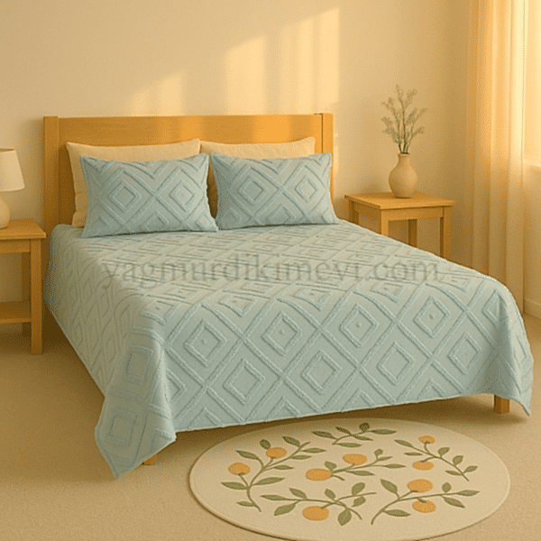 püsküllü yatak örtüsü seti – 3 parçalı %100 pamuk