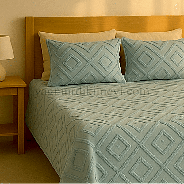 püsküllü yatak örtüsü seti – 3 parçalı %100 pamuk