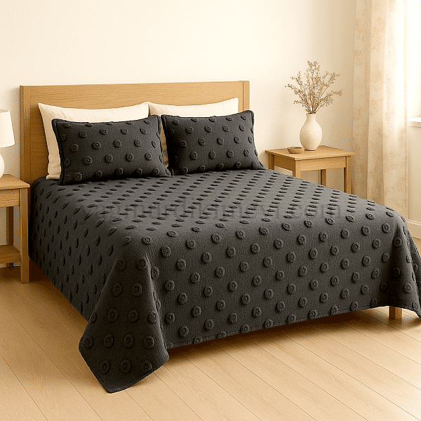 püsküllü yatak örtüsü seti – 3 parçalı %100 pamuk