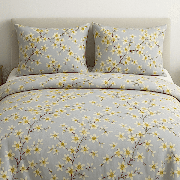 Mira çiçekli pamuk nevresim takımı sarı desenli - Yağmur Dikim Evi