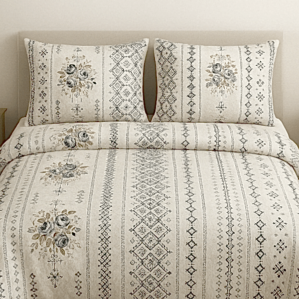 Deva çiçekli pamuk nevresim takımı gri desenli - Yağmur Dikim Evi