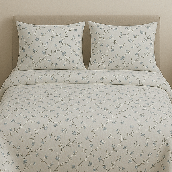 Zafir çiçekli pamuk nevresim takımı turkuaz desenli - Yağmur Dikim Evi