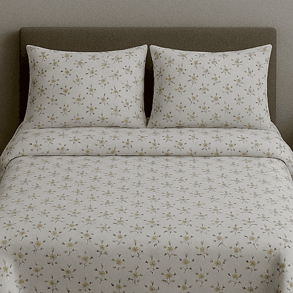 Alya çiçekli pamuk nevresim takımı sarı mavi desenli - Yağmur Dikim Evi