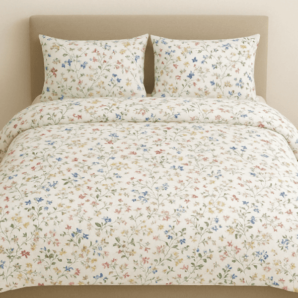 Tetra çiçekli pamuk nevresim takımı sarı mavi kırmızı desenli - Yağmur Dikim Evi