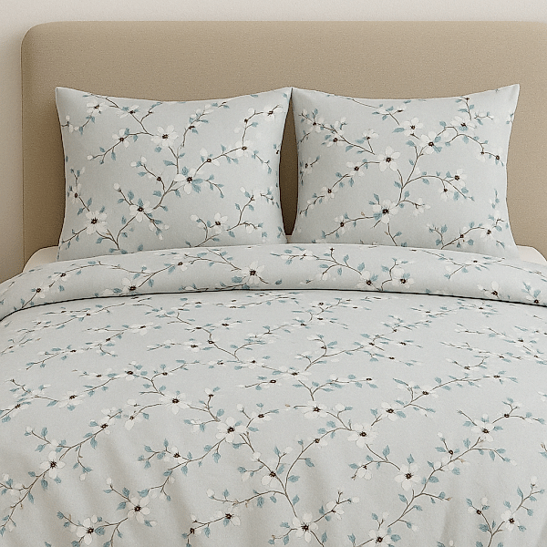 Ares çiçekli pamuk nevresim takımı gri mavi desenli - Yağmur Dikim Evi