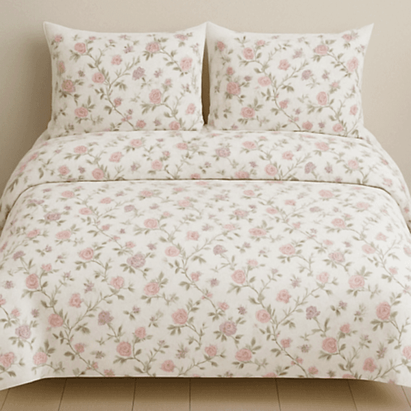 Nazar çiçekli pamuk nevresim takımı mor pudra desenli - Yağmur Dikim Evi